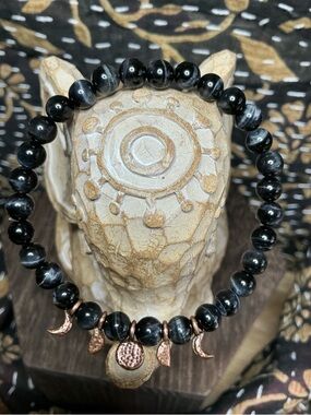 Blue Tigers Eye 6mm with Copper Moon Phases